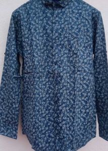 Men's Blue Printed Full Sleeve Shirt