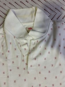 White Polo Shirt with Red Pattern