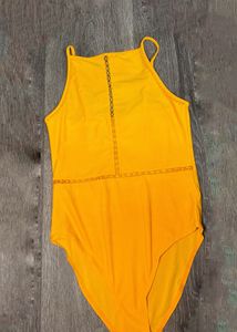 Yellow cut-out Details bodysuit