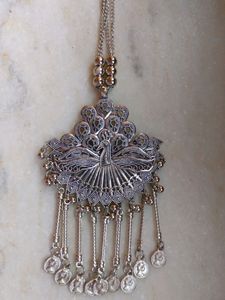 Silver Oxidised Chain With Peacock Pandle