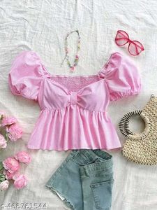 Chic Pink Striped Peplum Top