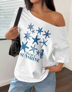 Off-Shoulder Starfish Graphic Tee
