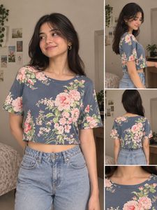 Floral Print mid length T-Shirt