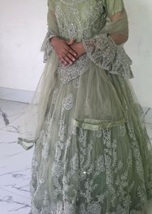 Sage Green &amp; Silver Embroidered Gown