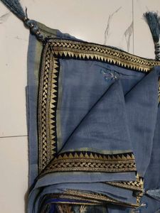 Blue Embroidered Saree with Tassels