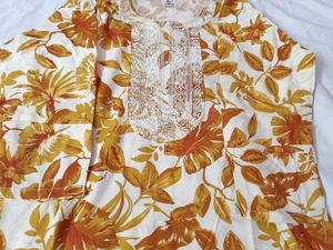 Floral Print Cotton Kurta with Elegant Embroidery