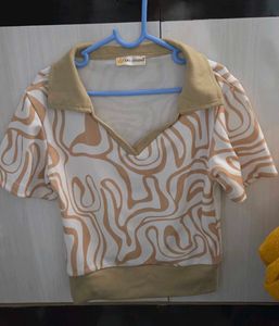 yellow Swirl Print Collared Tank Top