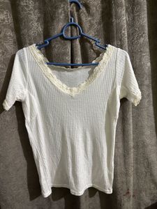 Lace Trim Ribbed Top