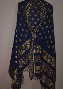 satin silk banarsi neavy blue stall duptta shawl