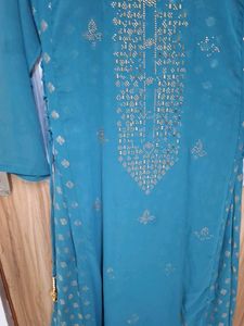 Elegant Teal Kurta Set with Gold Print