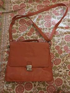 Unique Orange Color Genuine Leather Satchel Bag!