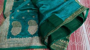 Emerald Green Embroidered Silk Saree