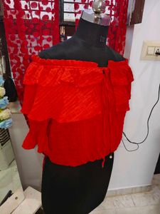 Red Off-Shoulder Ruffle Top
