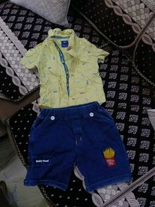 Cute Yellow Shirt &amp; Blue Shorts Set 2-3 yrs old