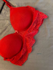 Red Lace Trim Push-Up Bra