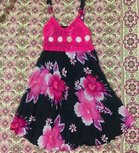 Floral Print Dress with Crochet Top