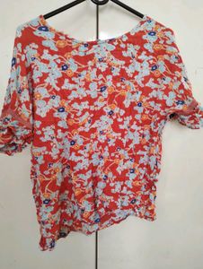 Red Floral Print Top
