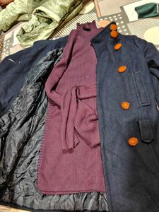 Stylish Navy Blue coat winters  turtleneck top