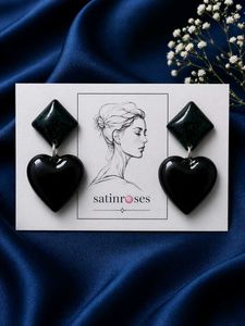 Chic Black Heart & Diamond Earrings