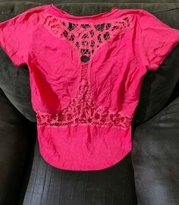 Hot Pink V-Neck Lace Back T-Shirt
