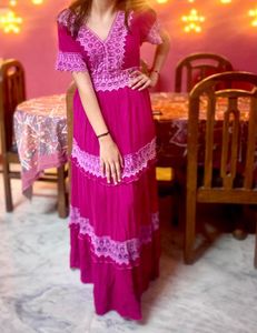 Gorgeous Pink Tiered Lace Gown