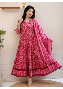 Elegant Pink Floral Anarkali Kurta Set
