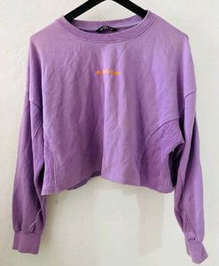 Casual Purple Cropped Sweatshirt