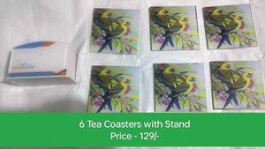 Bird Design 6 Coaster Set with Stand
