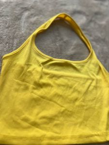 Yellow Ribbed Halter Crop Top