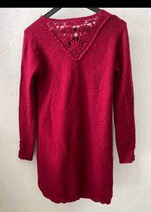 Burgundy Lace Detail Sweater Dress