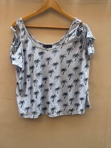 Palm Tree Print Cold Shoulder Top