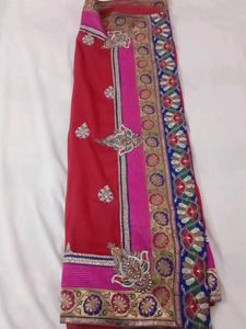 Designer Embroidered Red Saree