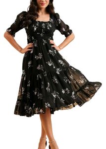 Chic Black Floral Midi Dress