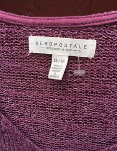XS small V neck sheer glittery purple tunic