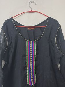 Elegant Black Kurta with Colorful Accents