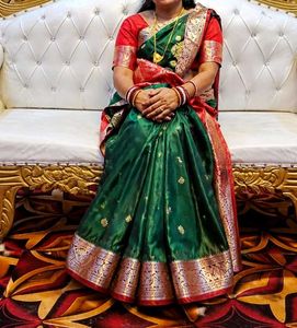 Elegant Green Saree with Red Blouse