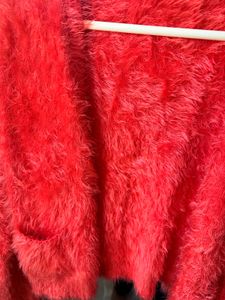 Red Fuzzy Knit Cardigan