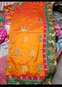 Vibrant Orange Embroidered Silk Saree