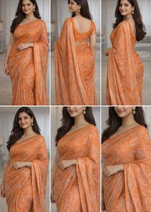Elegant Orange Printed Saree