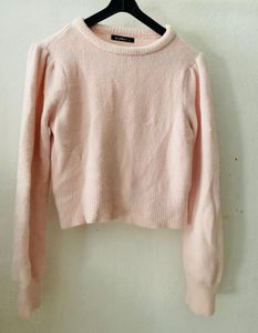 Cute Pink Puff Sleeve Cropped Sweater
