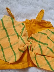 9-12m Kids Silk Lehenga - Green Yeklow
