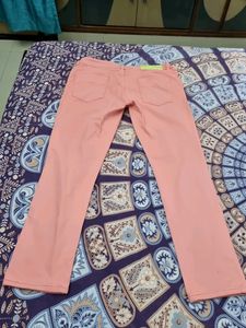 Peach Colour Straight Fit Denim Jeans