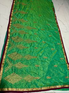 Vibrant Green Embroidered Silk Saree