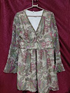 Paisley Print Mini Dress with Flare Sleeves