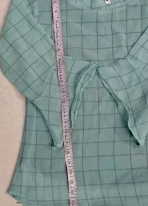 Chic Teal Checkered Bell Sleeve Top