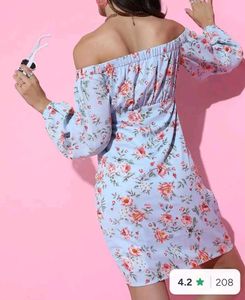 Light Blue Floral Off-Shoulder Dress