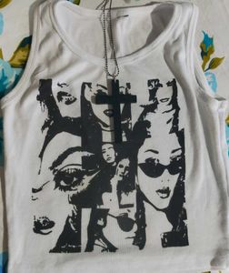 Graphic Print White Tank Top