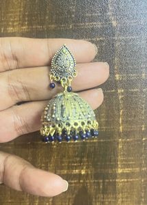 Jhumka Earrings Gold And blue