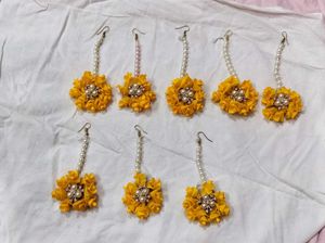 Beautiful Yellow Floral Maang Tikka & Earring Set