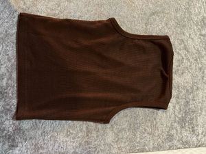 Brown Ribbed Tank Top